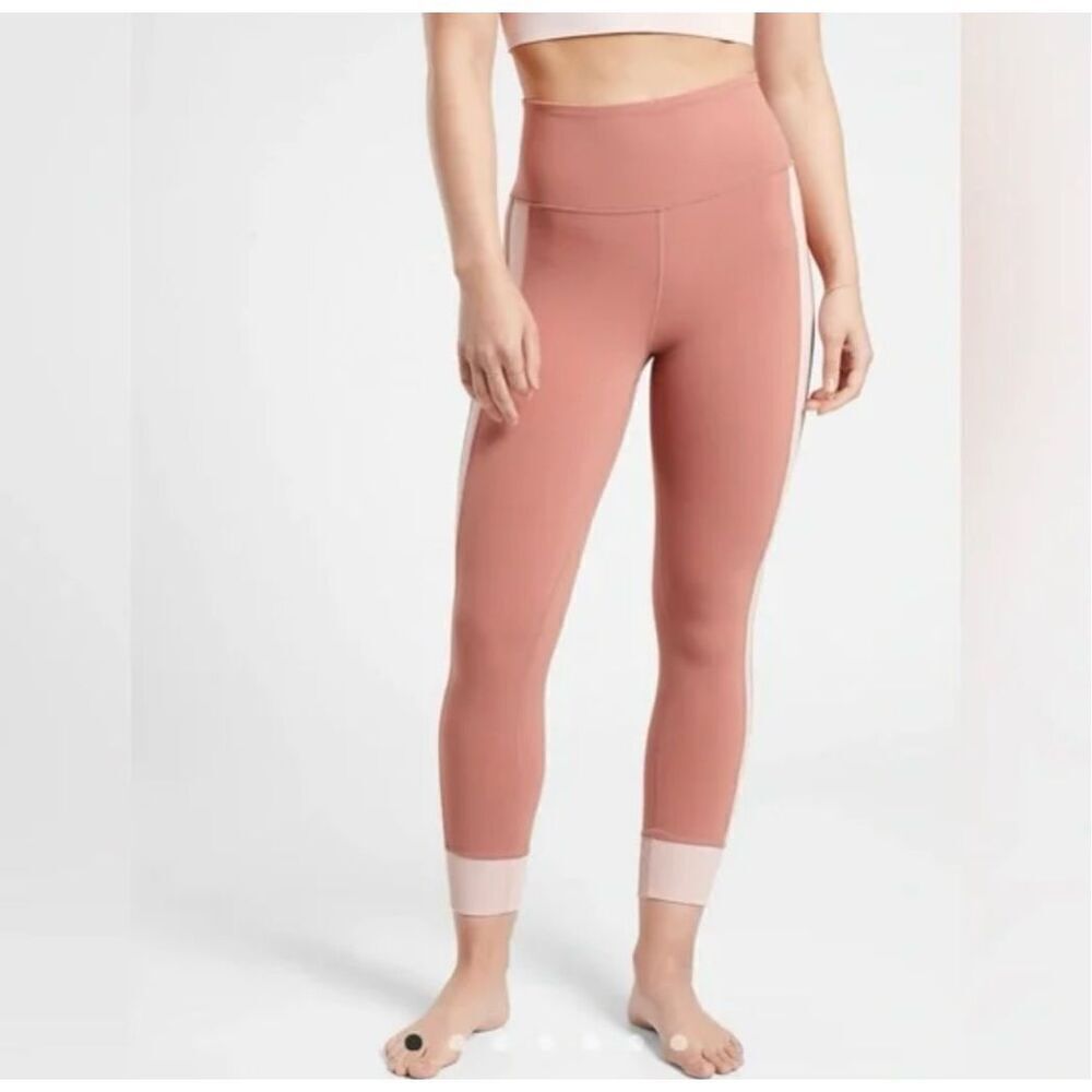 Athleta Dusty Rose Elation Rib Trimmed 7:8 Leggings Tights Sz M